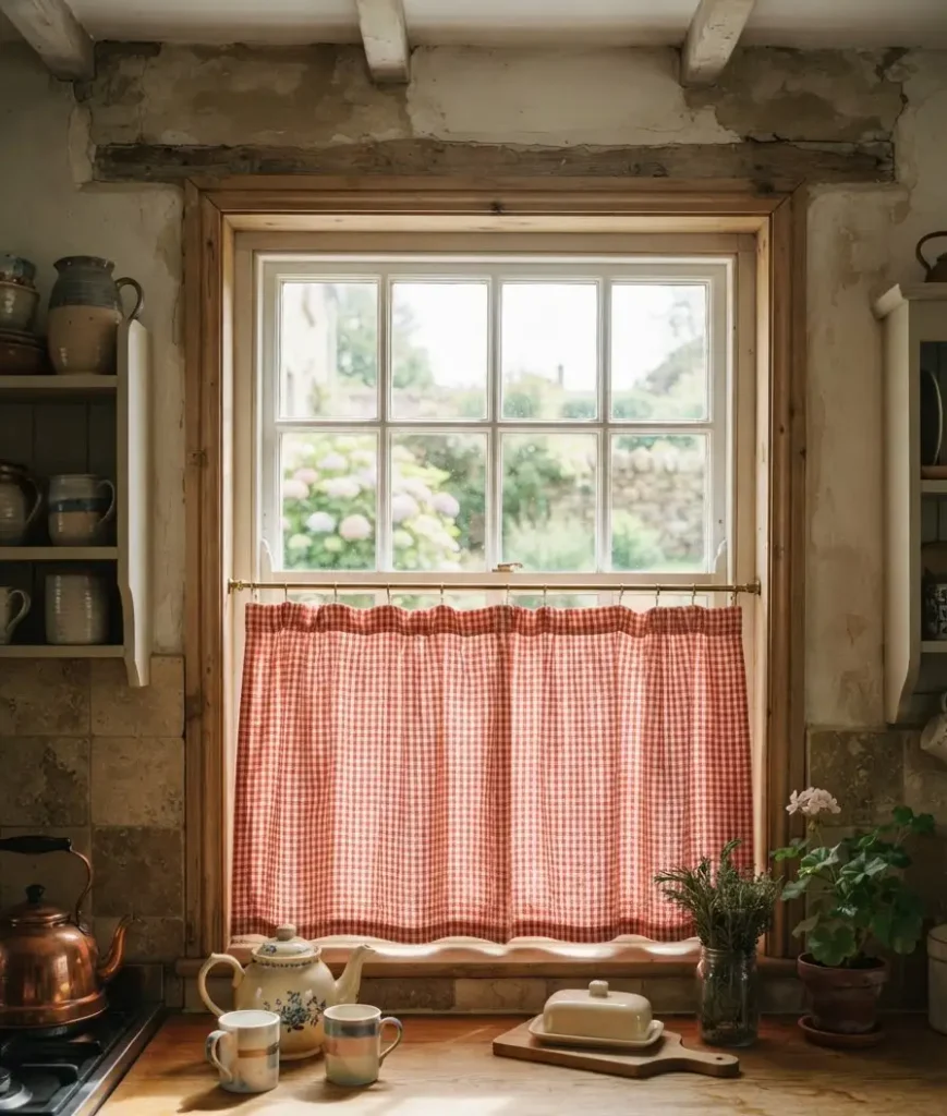  A checkered or striped café curtain