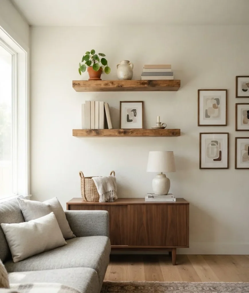 Add floating shelves above furniture