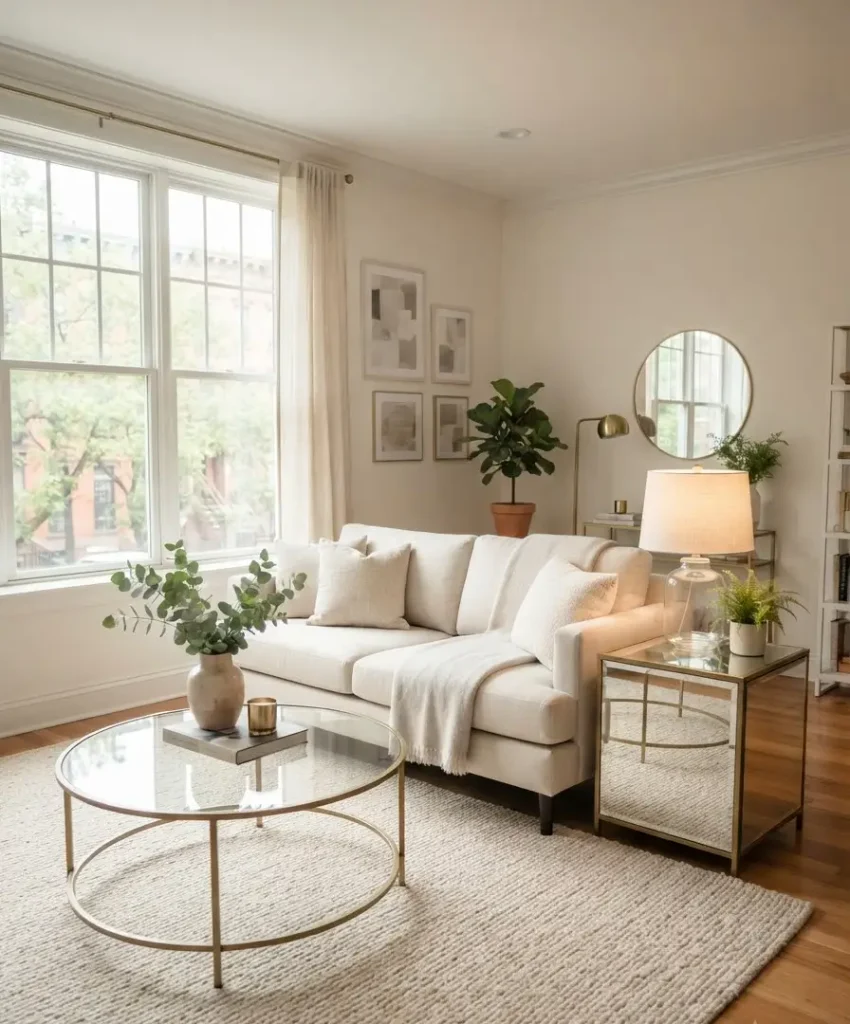 Add mirrored or glass furniture