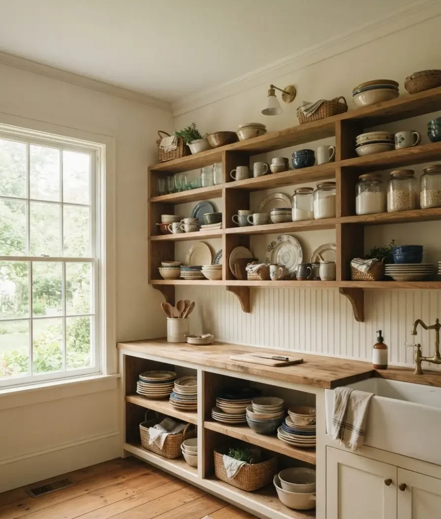 Add open wood shelving