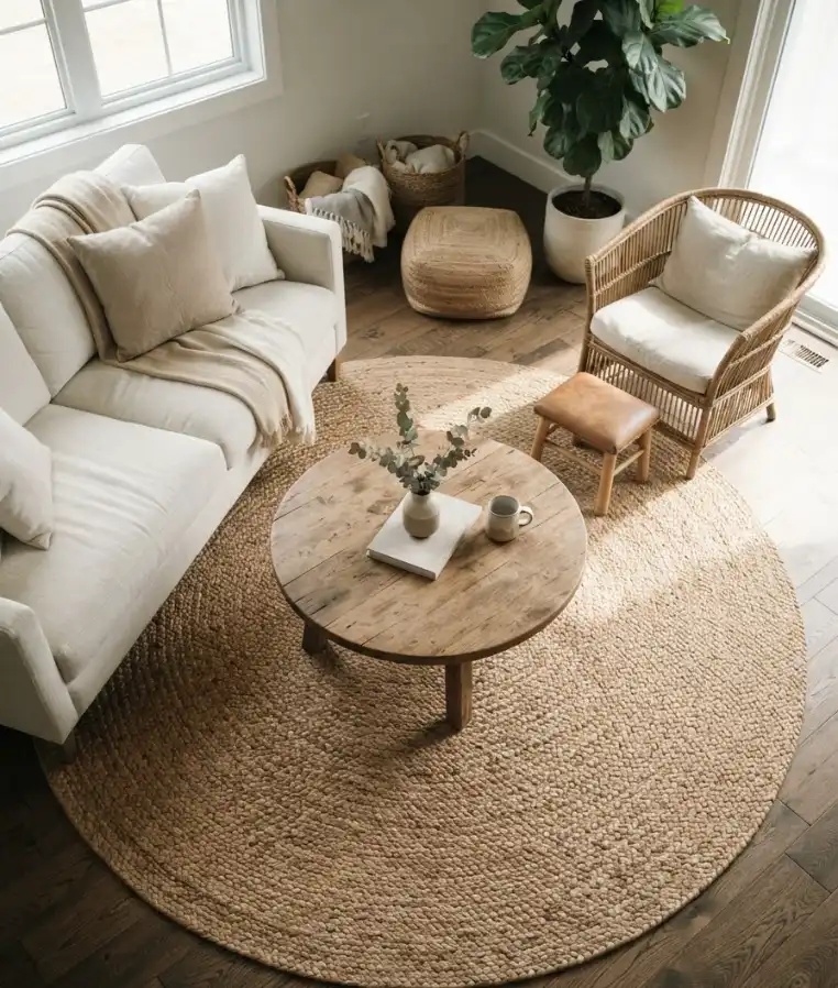 Bring in a jute or wool rug