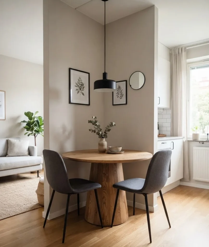 Use a pedestal table in tight corner