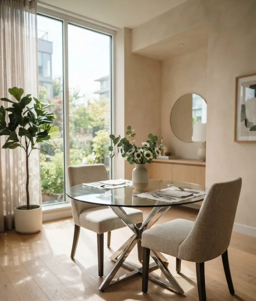 Choose a glass-top table for visual lightness