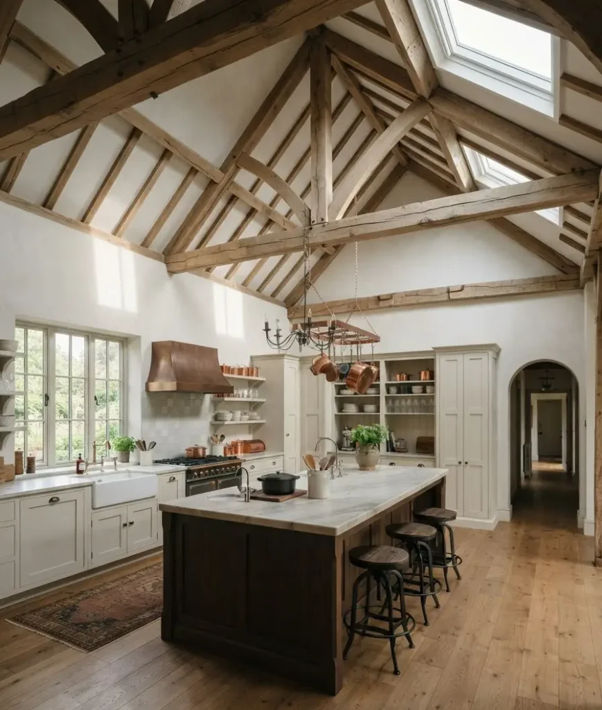 Exposed timber beams