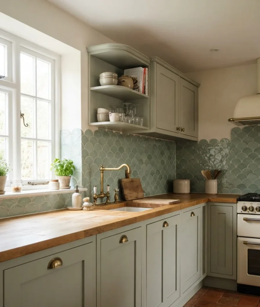 Fish-scale or scallop tile in seafoam