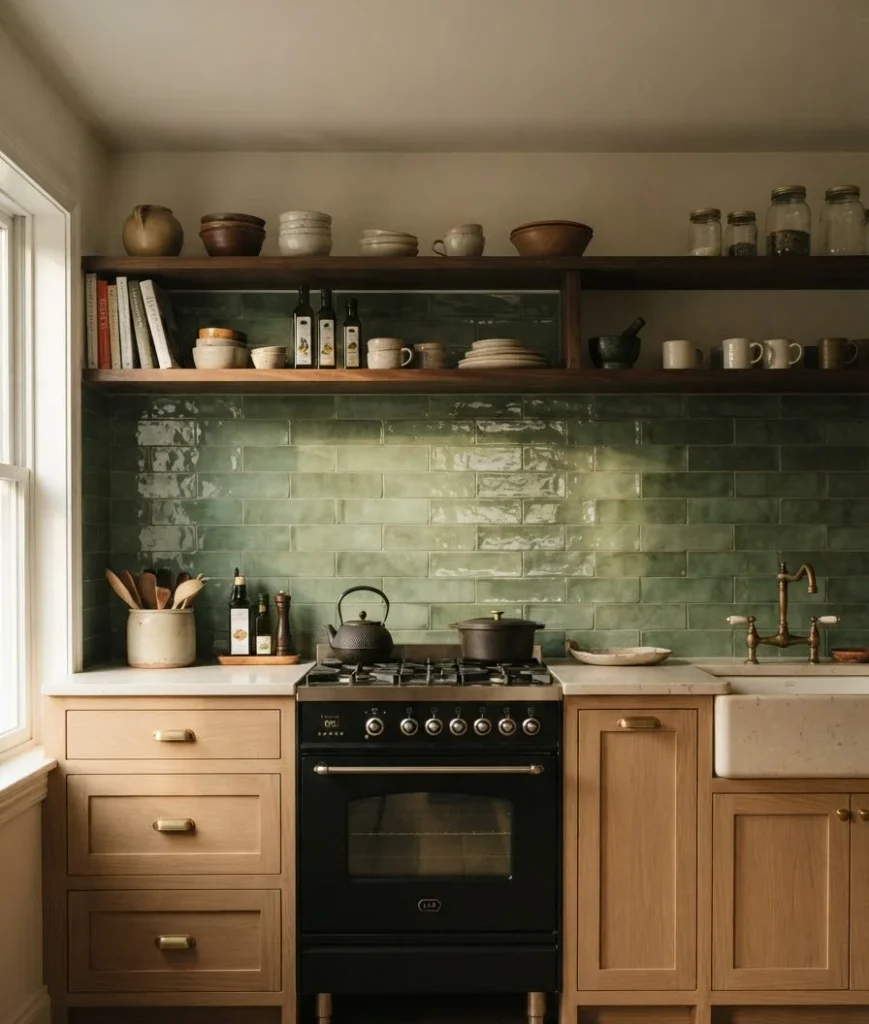 Handmade-look green subway tile