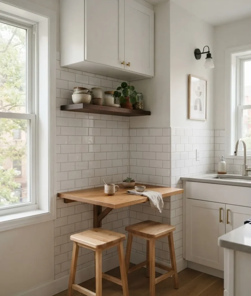 Mount a fold-down table on the wall