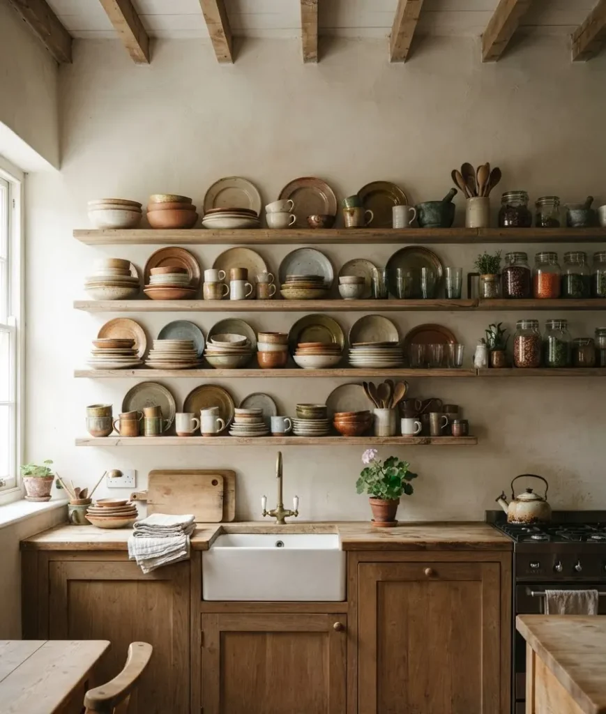 Open shelving with mismatched
