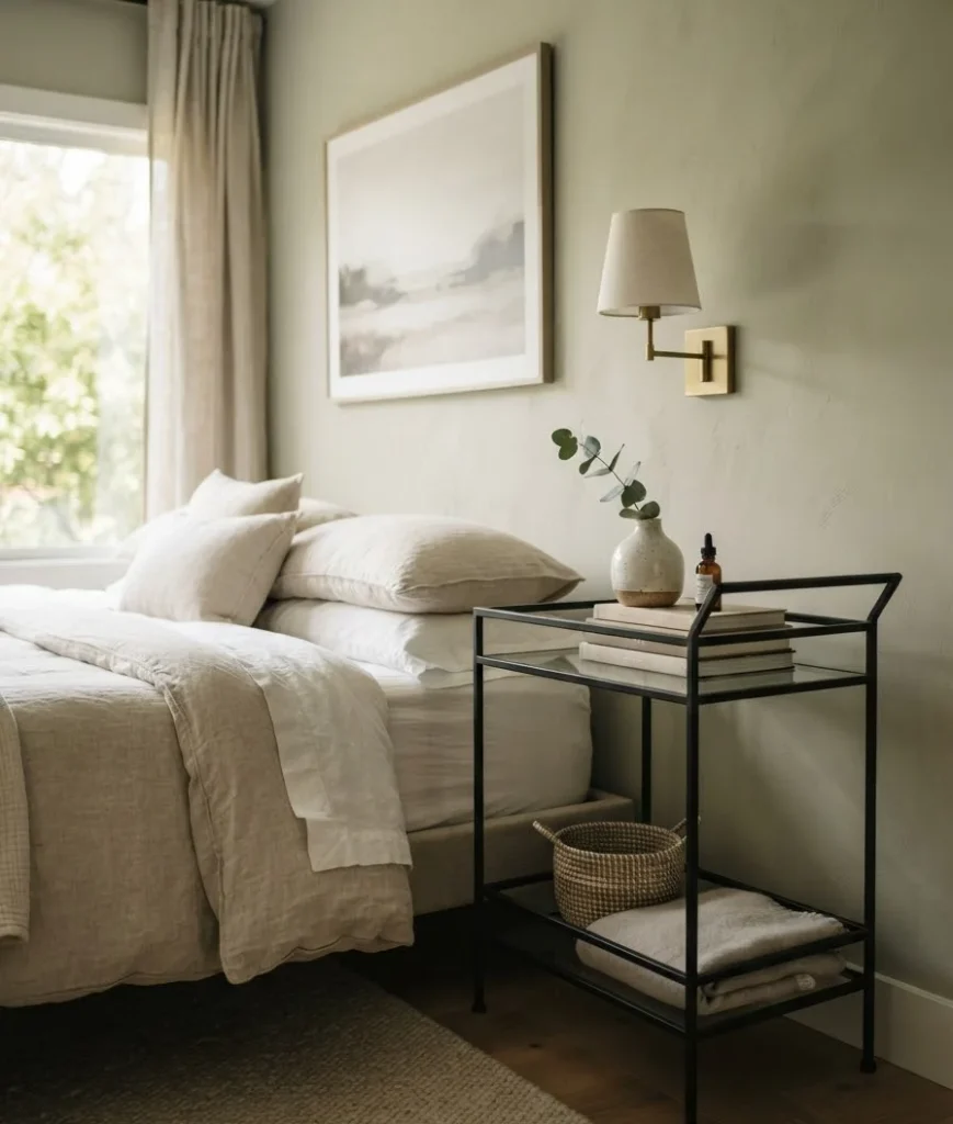 Use a bar cart as a nightstand