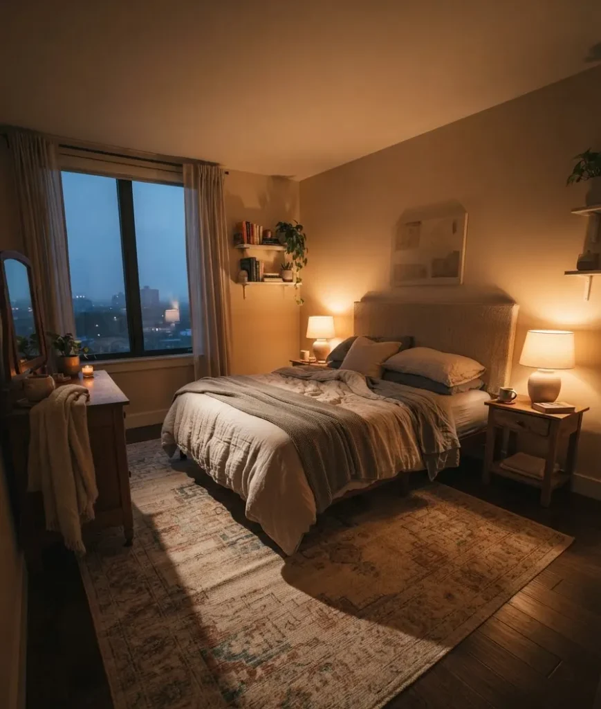 Use a dimmer plug for your lamps.