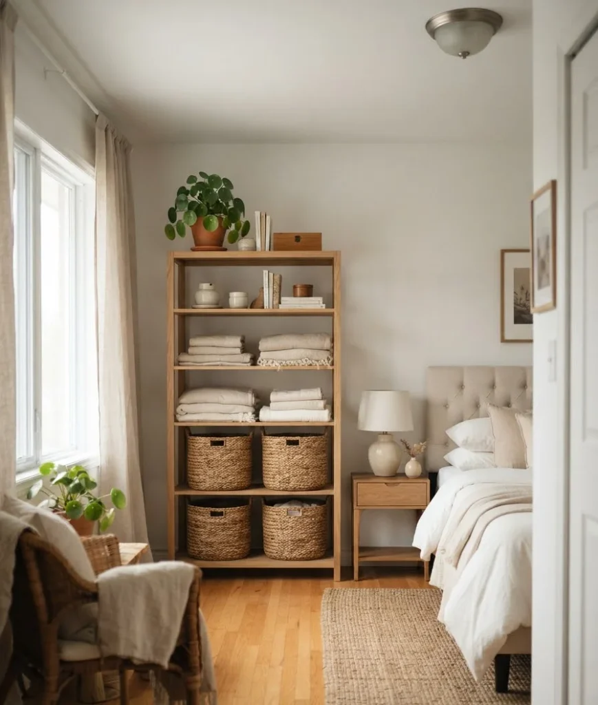 Use decorative baskets on open shel
