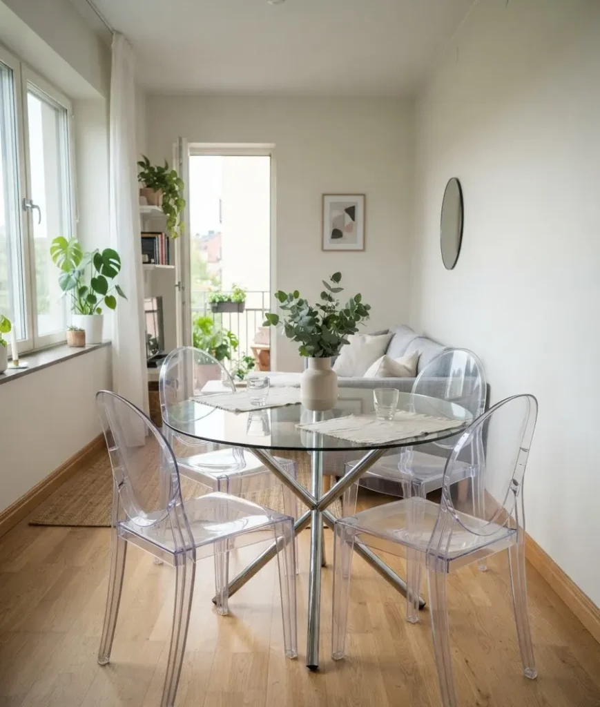 Use glass or acrylic furniture