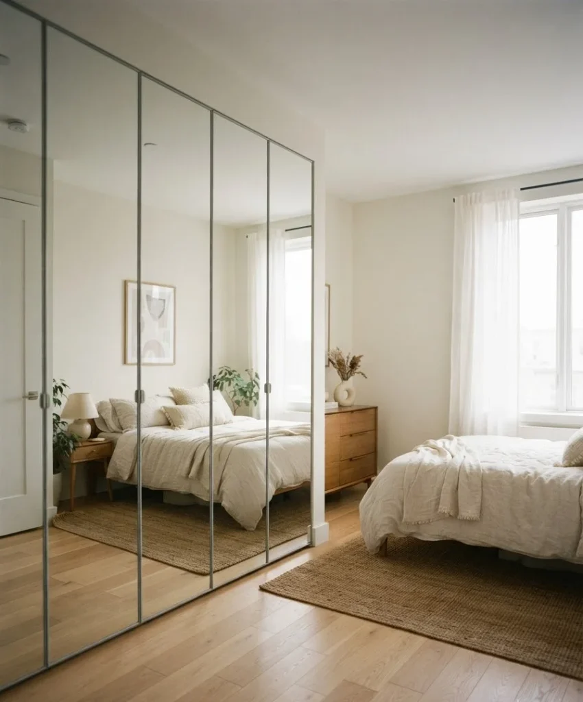 Use mirrored closet doors