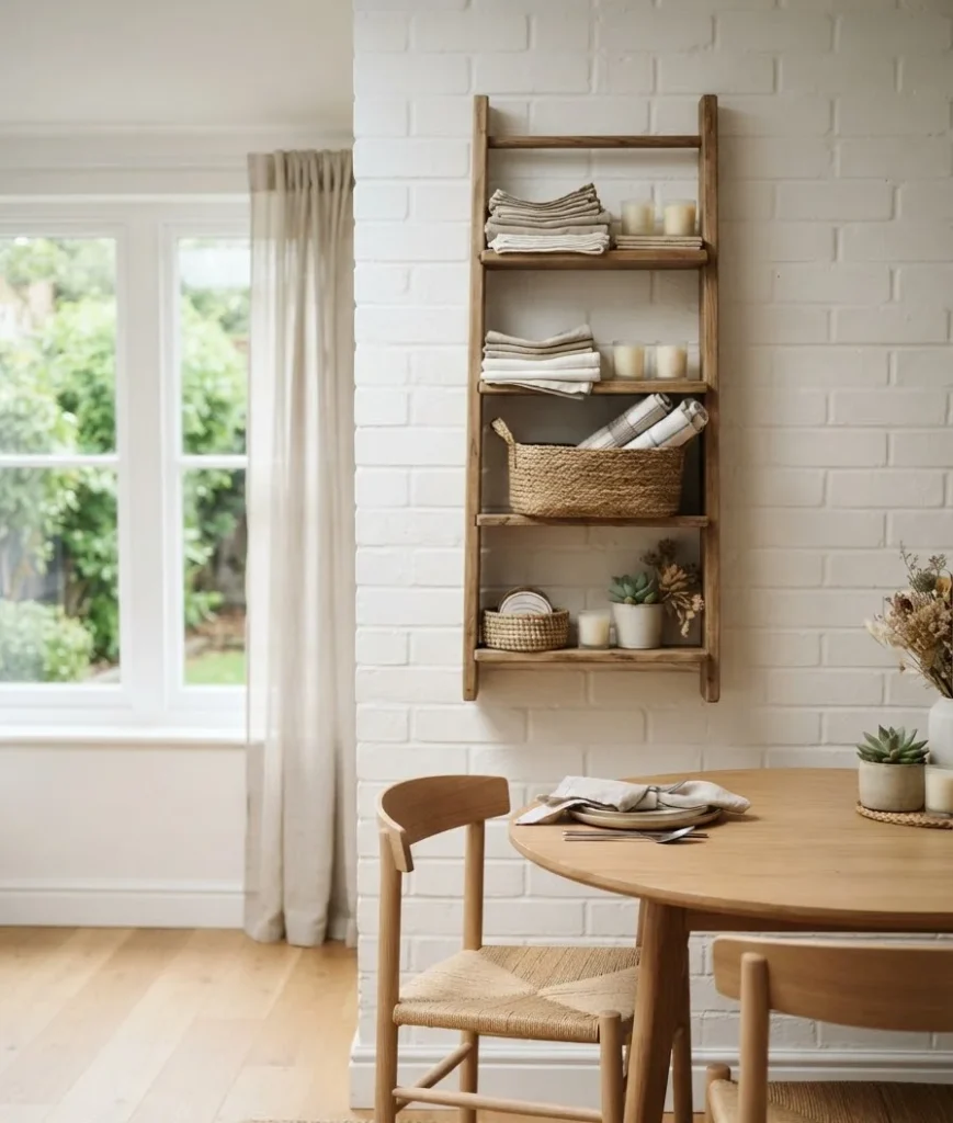 Use vertical storage for table linens and extras
