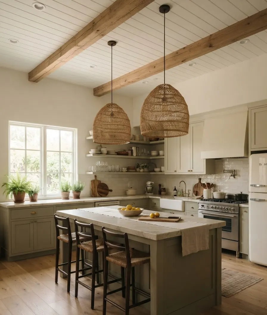 Woven or rattan pendant