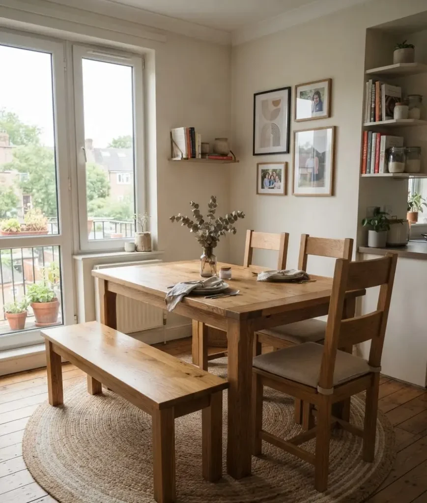 . Use a bench on one side of the table