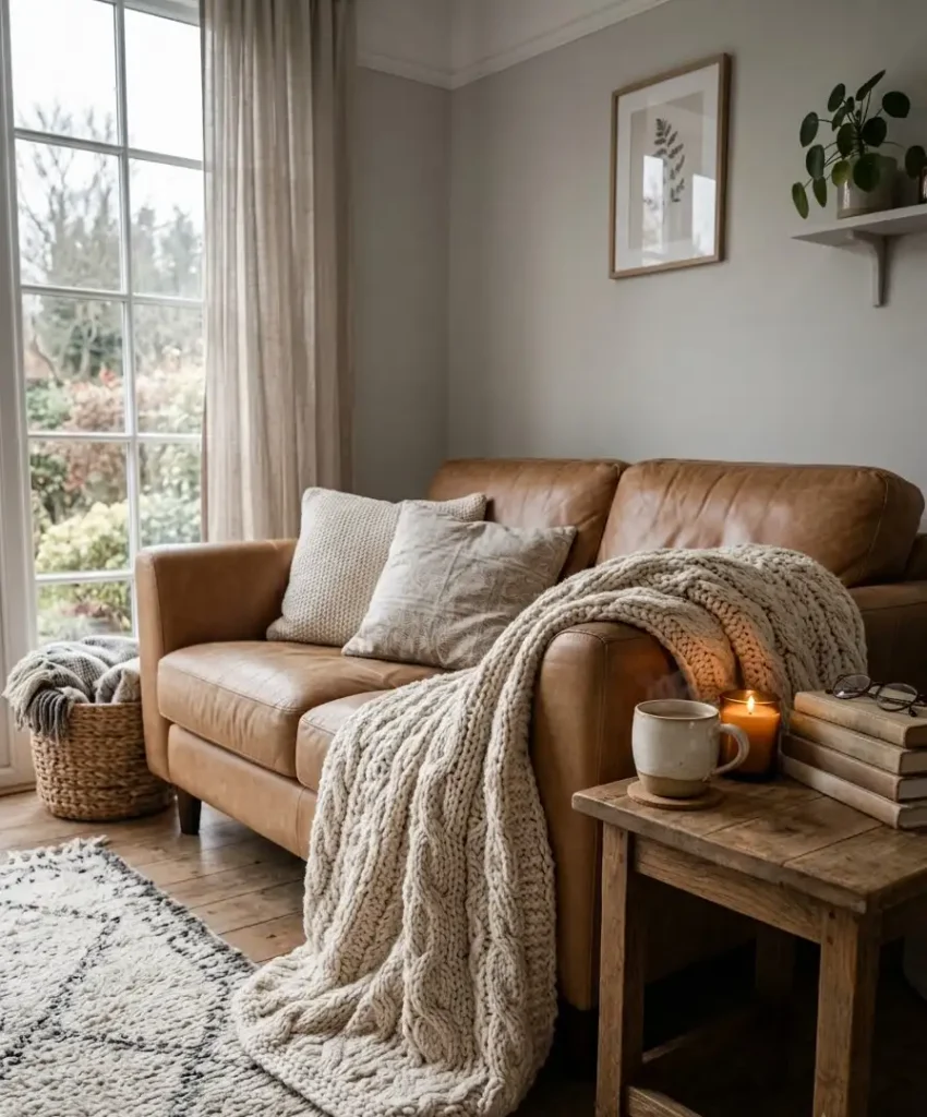 A chunky knit throw