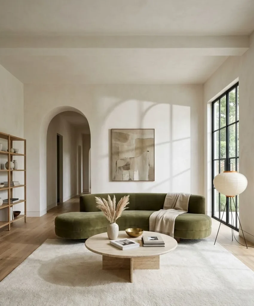 A curved sofa