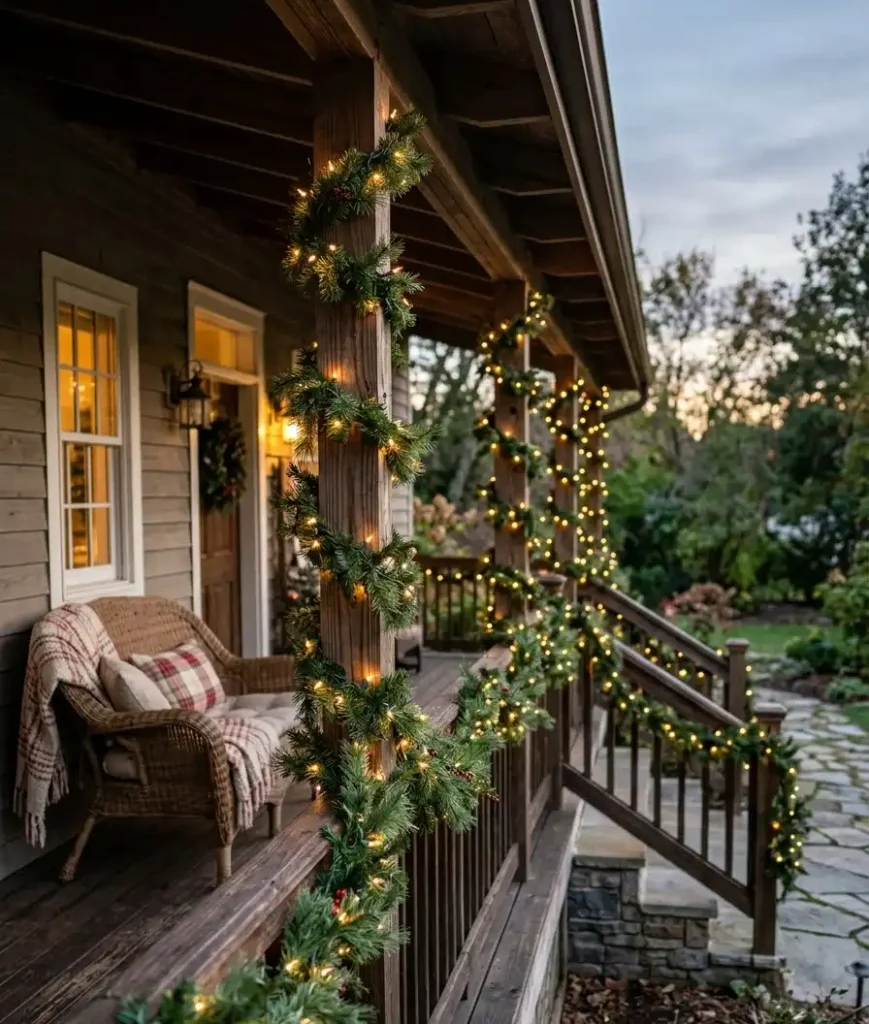 A lit garland wrapped around