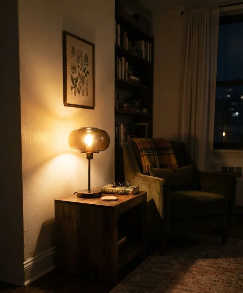 A single amber glass lamp