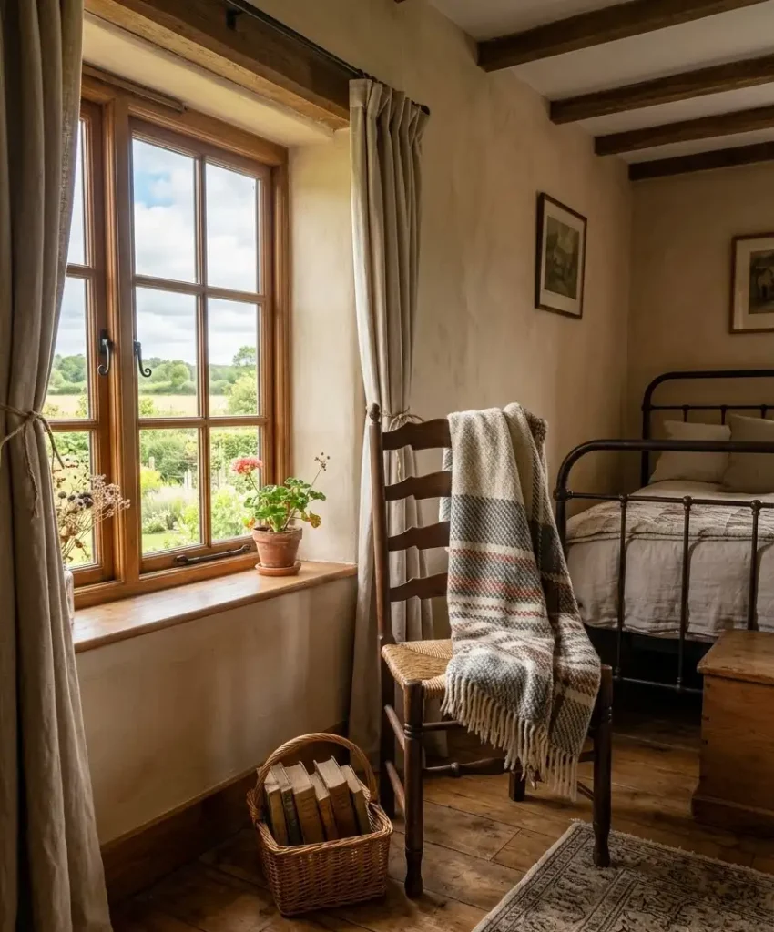 A tiny reading nook by the window