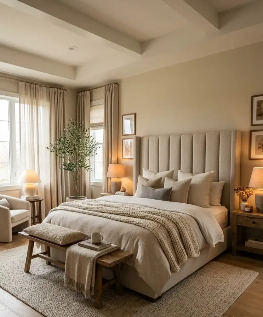 Add a fabric or wingback headboard
