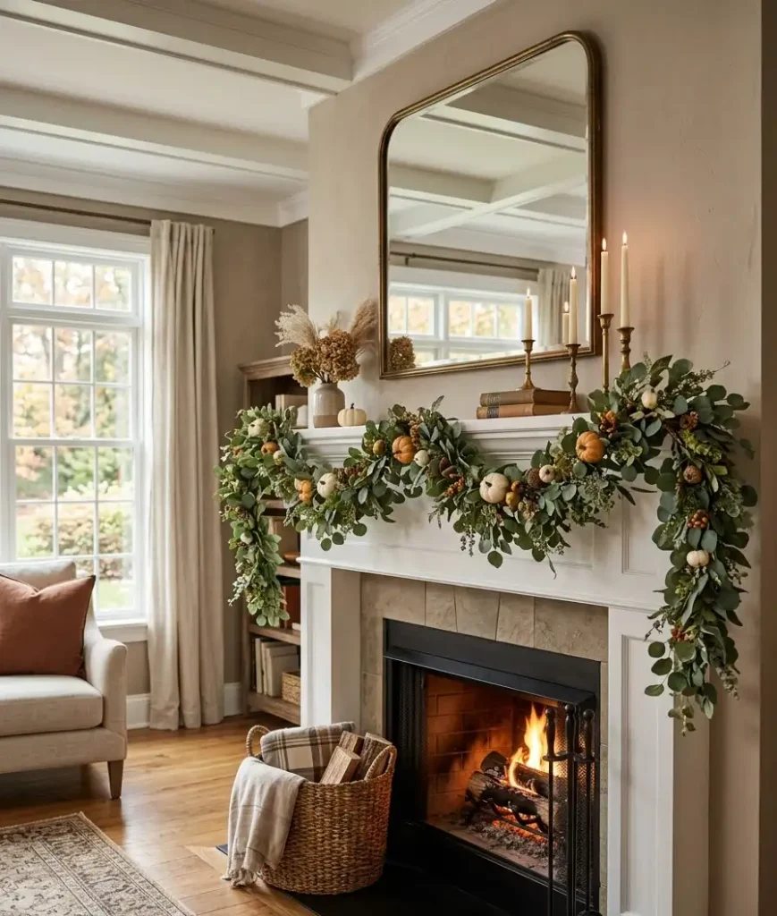 Add a garland along the mantel