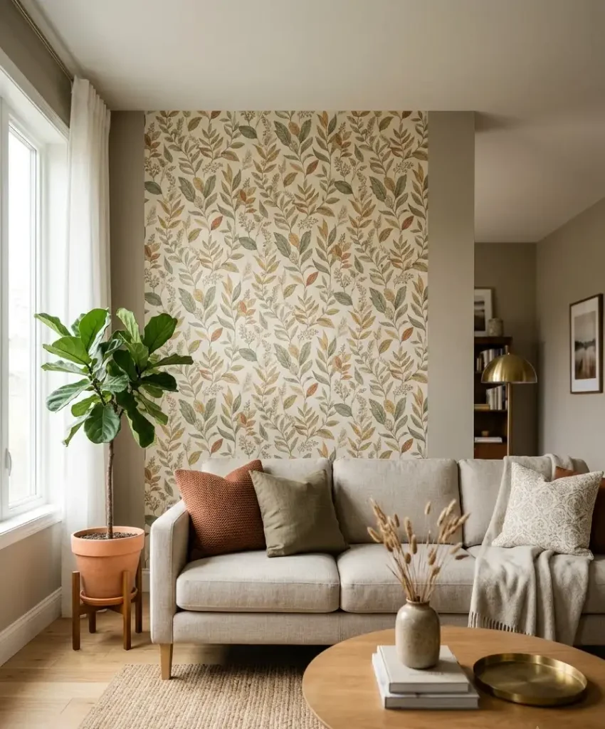 Add a removable wallpaper panel behind the couch