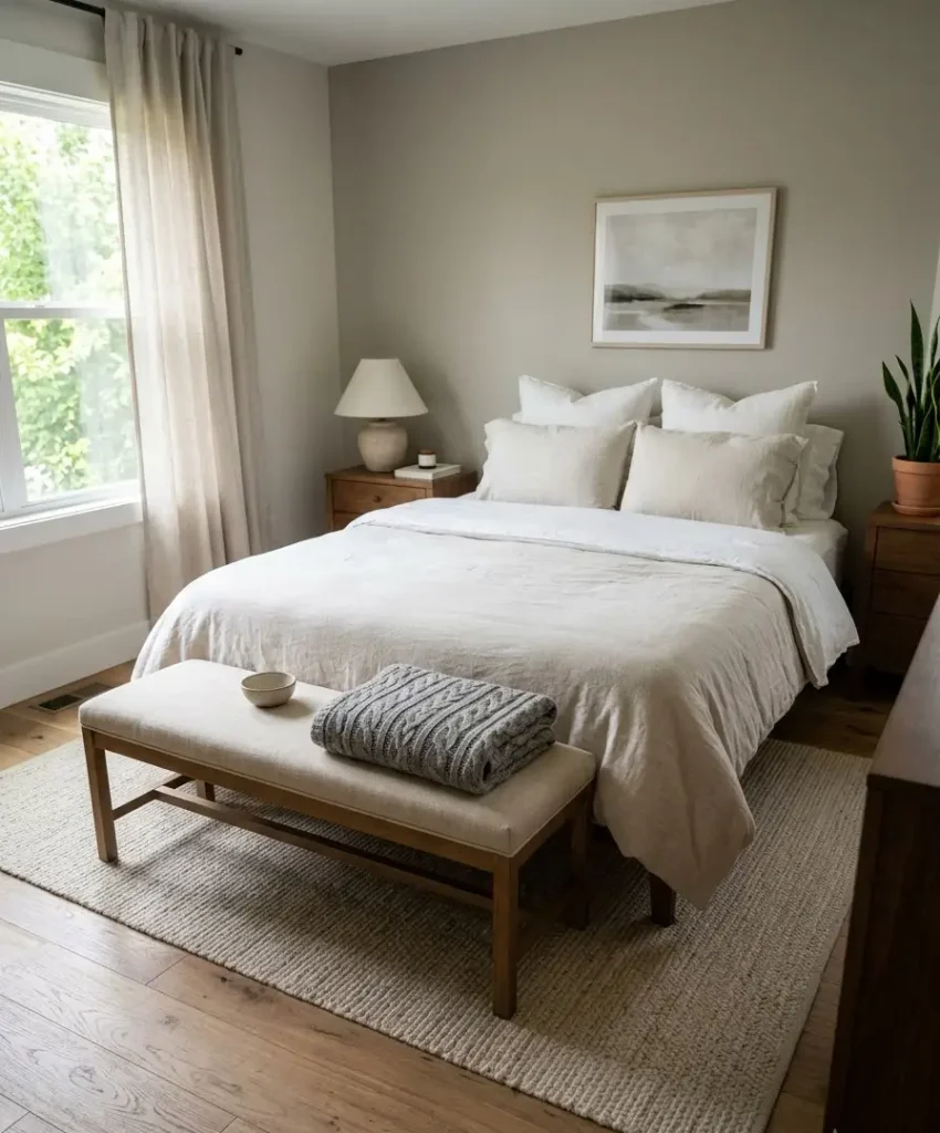 Add a slim bench at the foot of 
