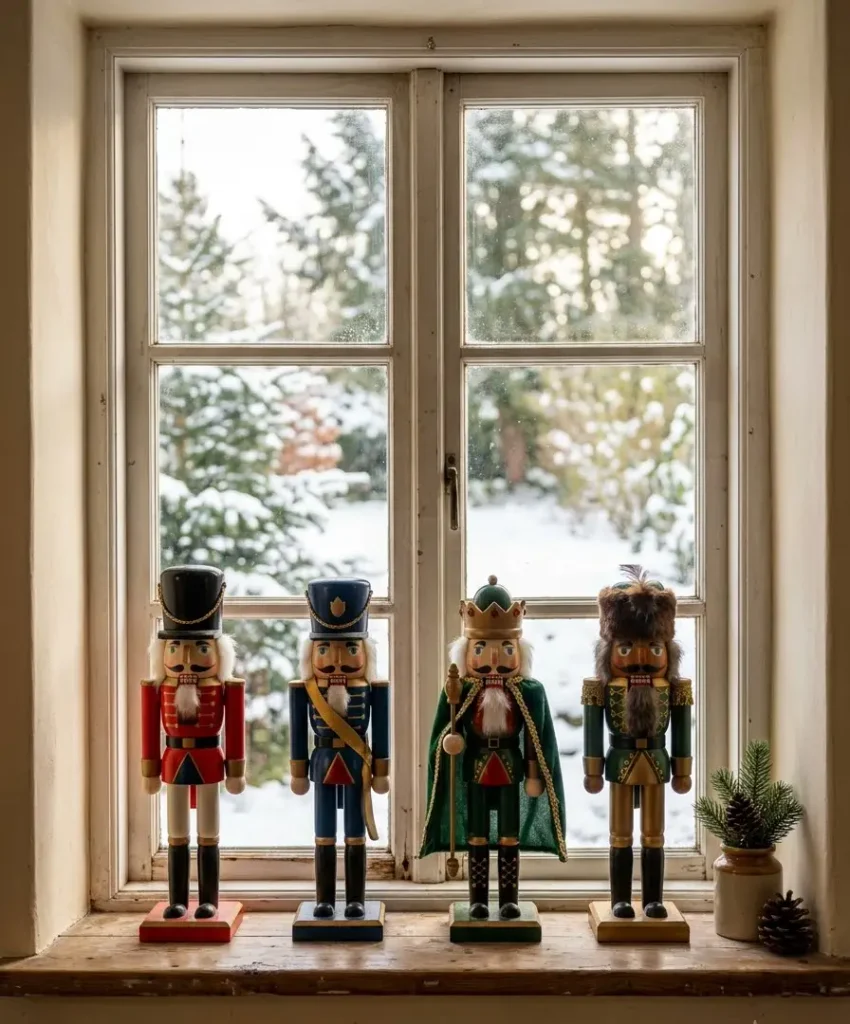 Add a small nutcracker collection to a windowsill