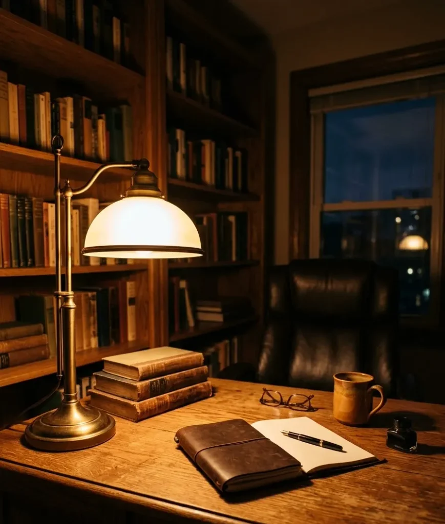 Add a warm-toned desk