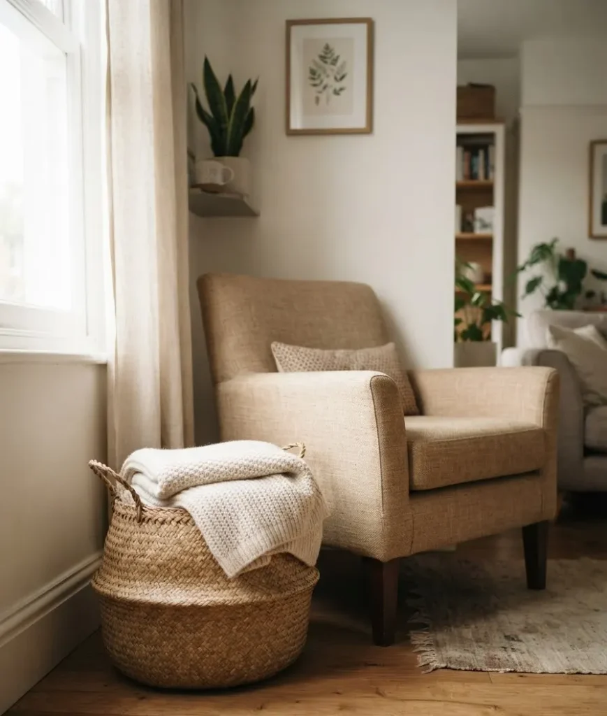 Add a woven basket for blankets
