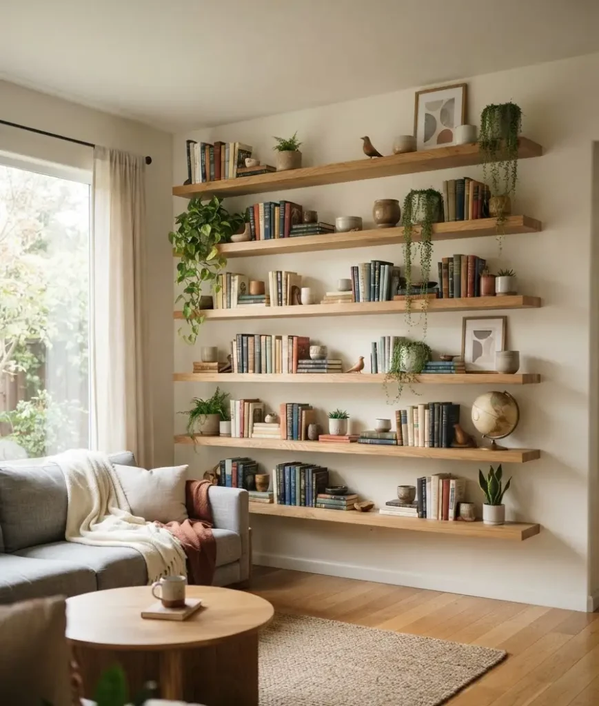 . Add floating shelves for display