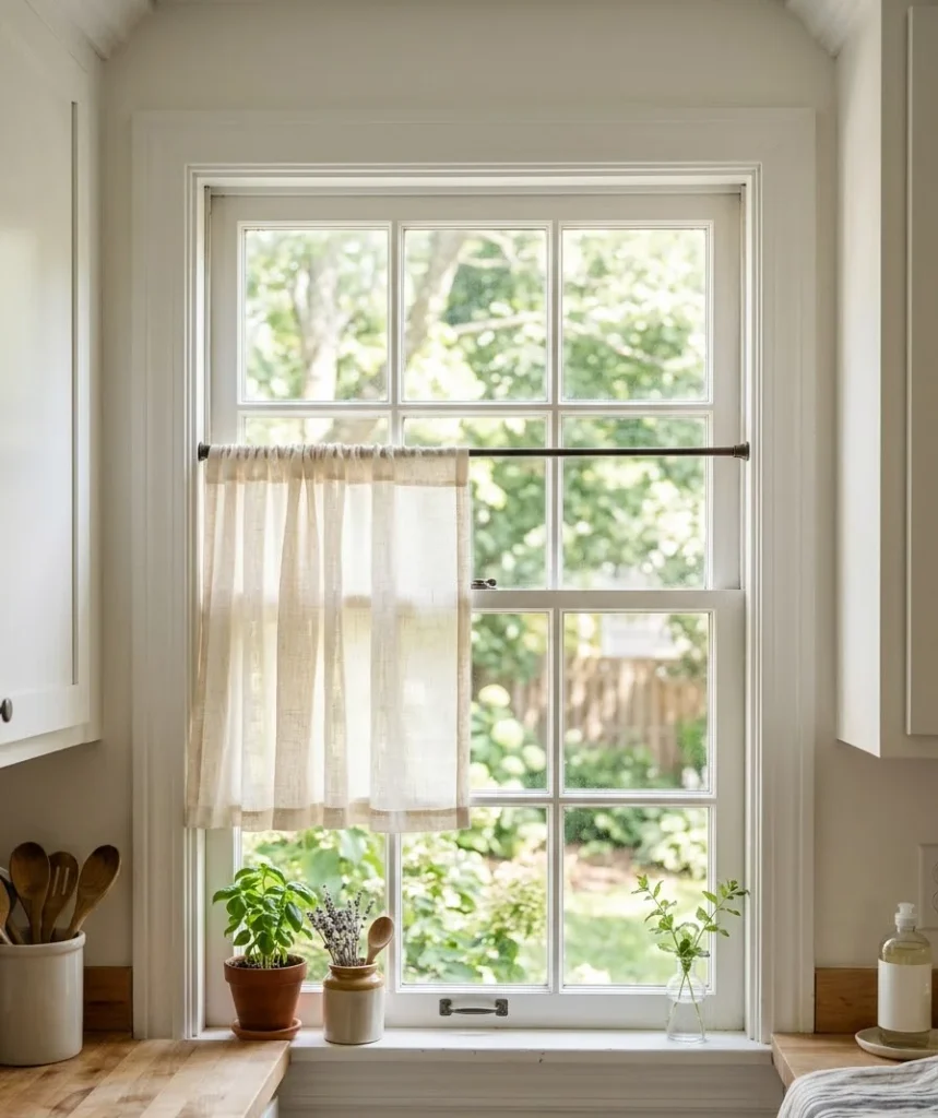 Add simple curtains or a café curtain