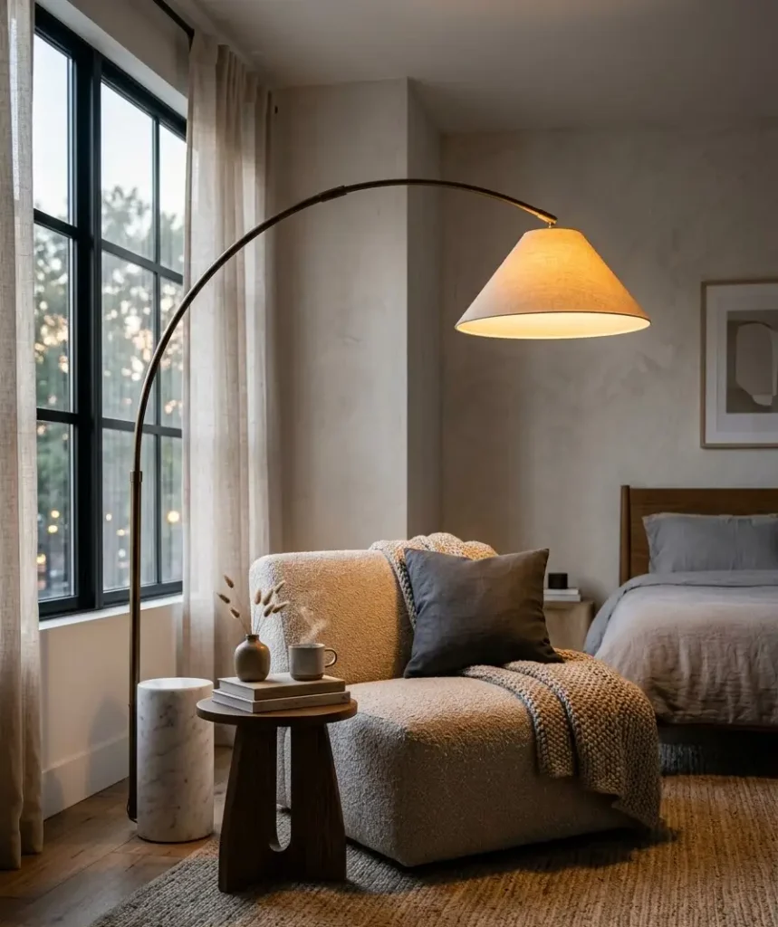 An arc floor lamp