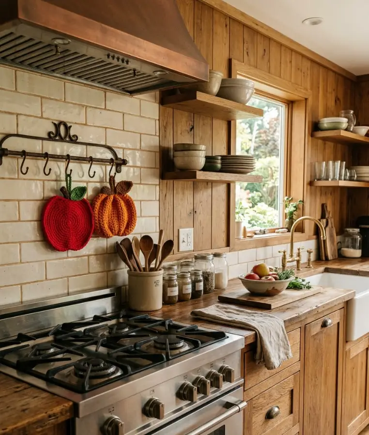 Apple and pumpkin-shaped pot holders