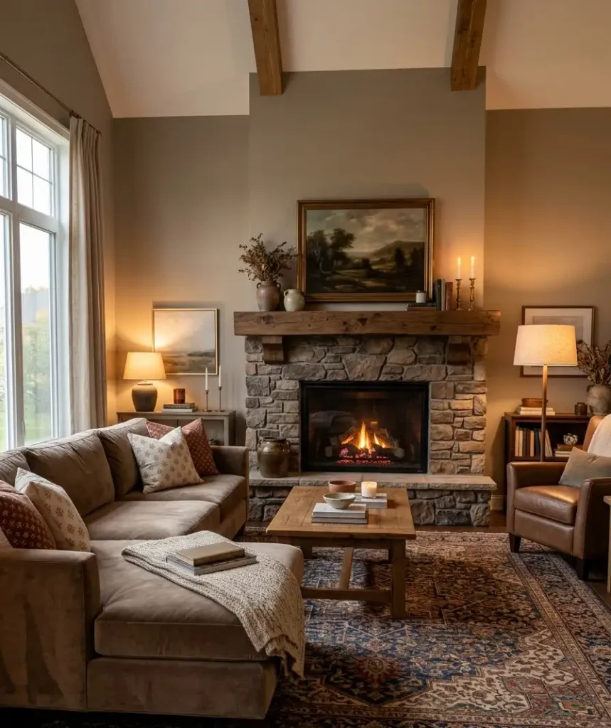 Bring in a real or faux fireplace mantel,
