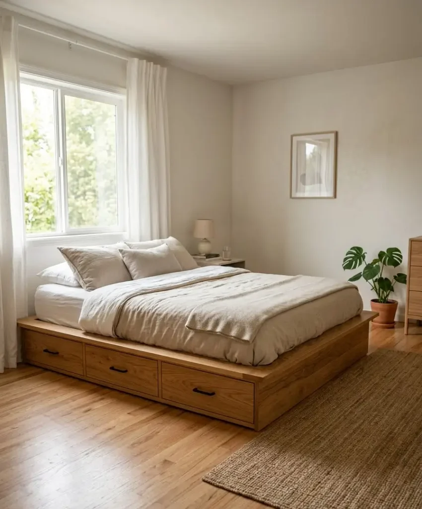 Choose a bed frame with built-in drawers