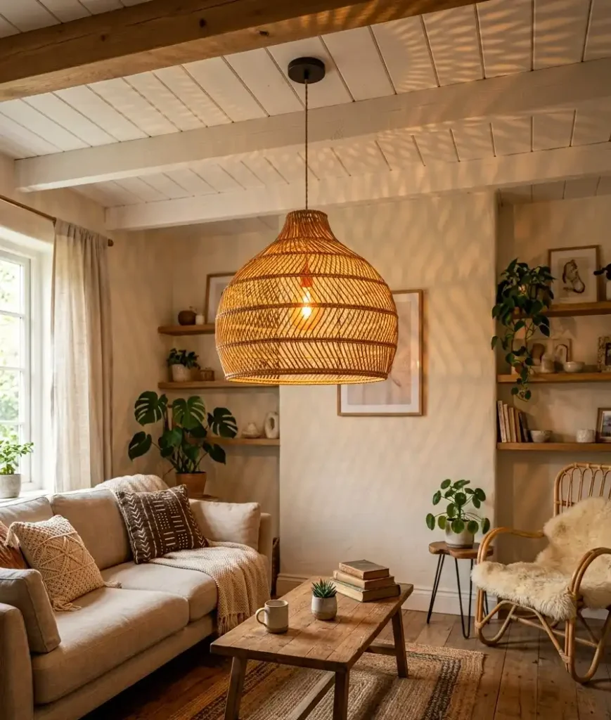 . Choose a rattan or woven pendant shade