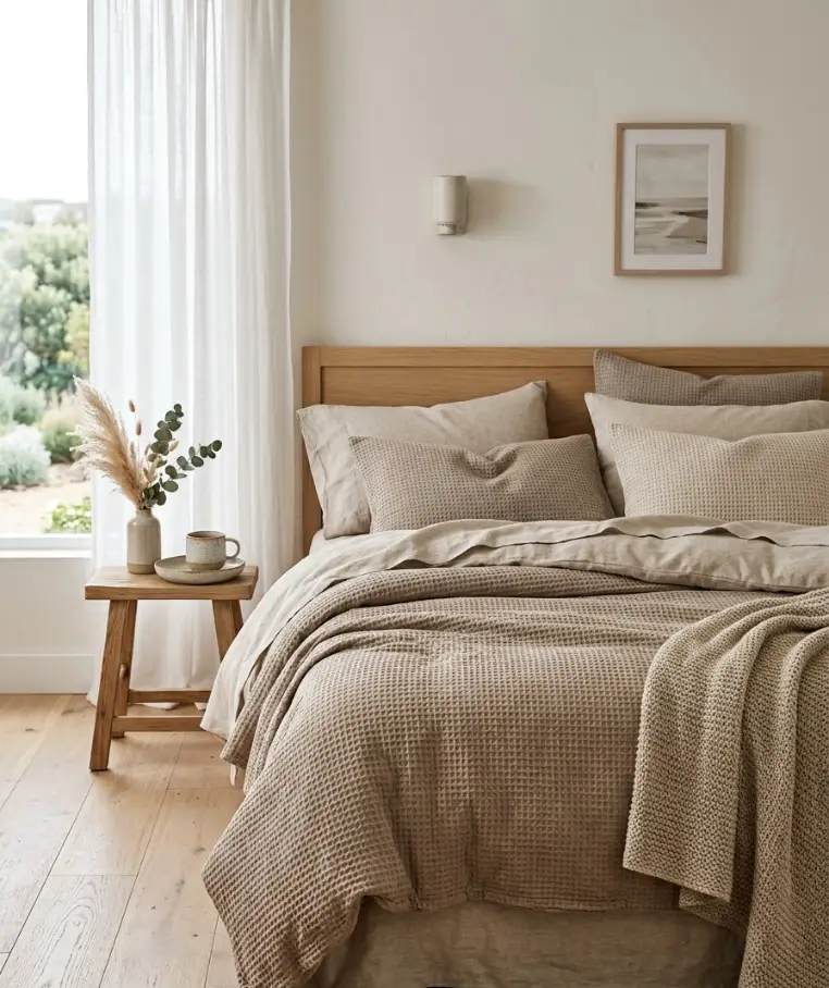 Choose linen-look or waffle-weave bedding