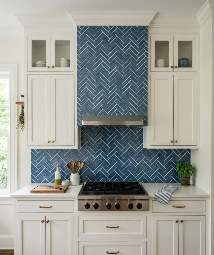 Classic blue and white subway tile