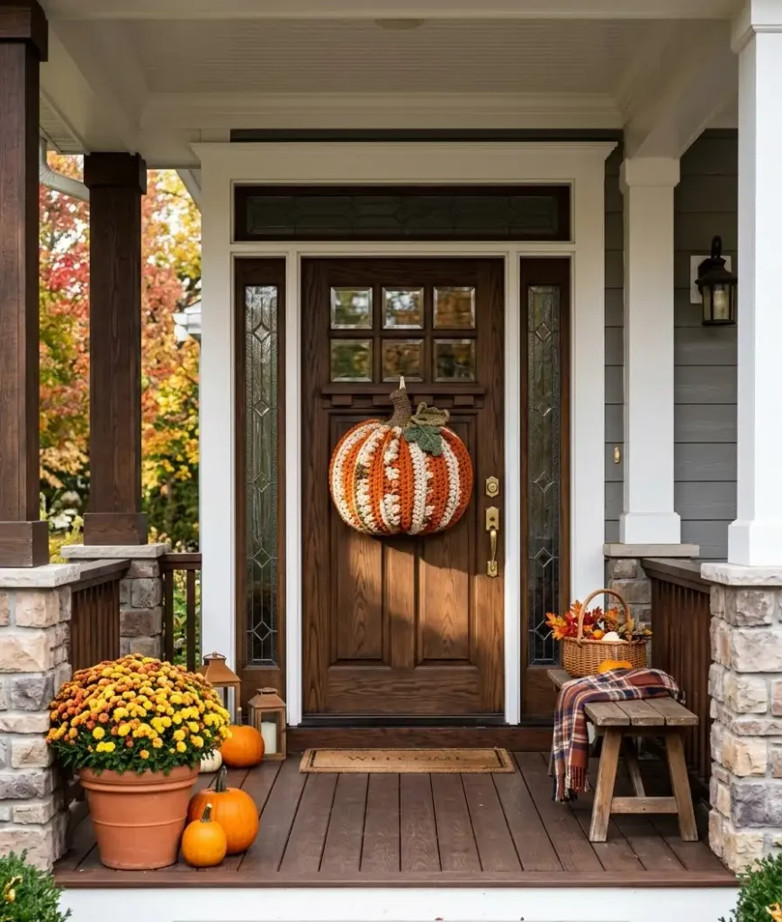 Crochet pumpkin door hanger