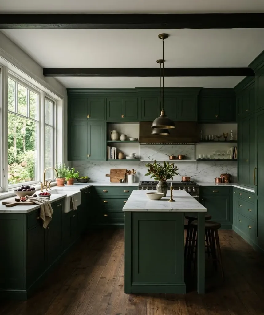 Deep green cabinetry