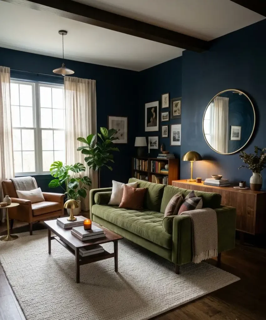 Deep navy walls