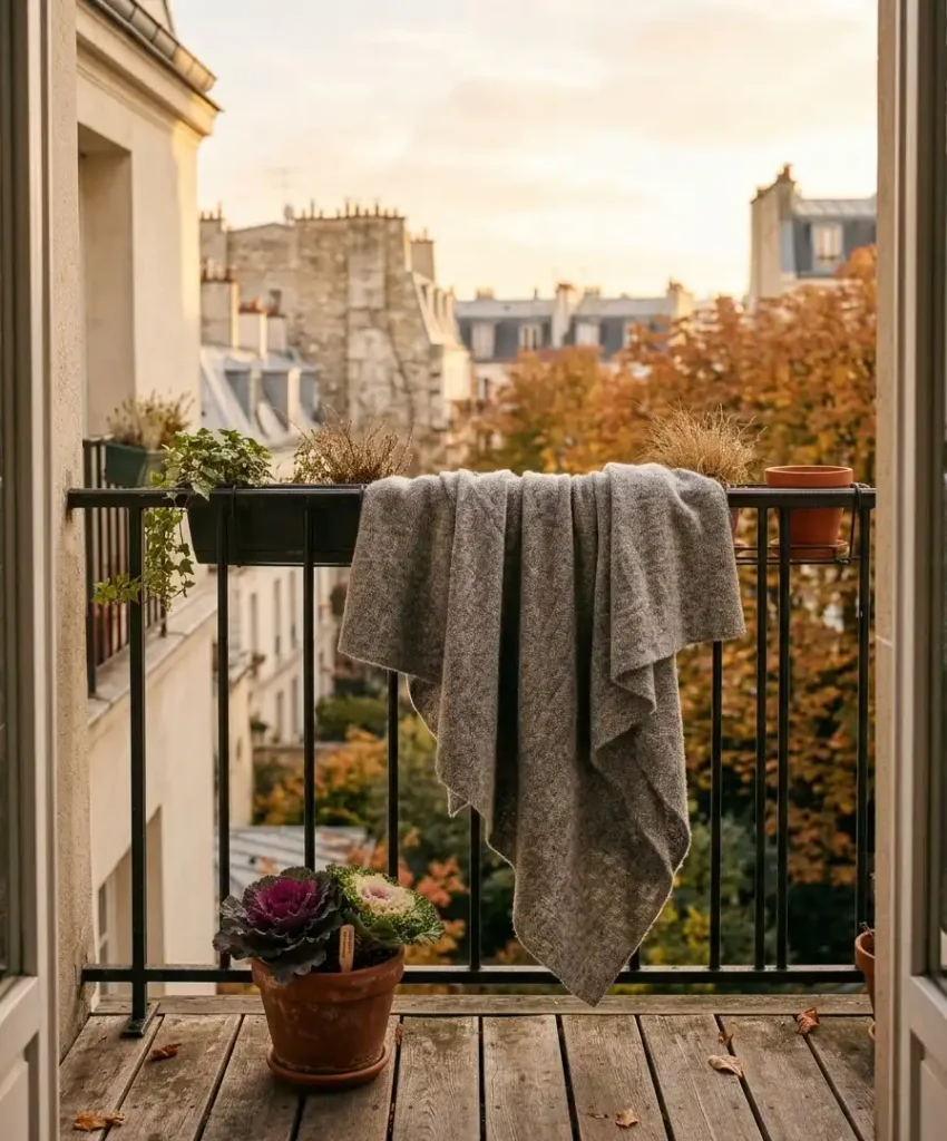 Drape a wool-blend throw over your railing. Yes, it'll get a little dusty. Wash it. It's worth it.