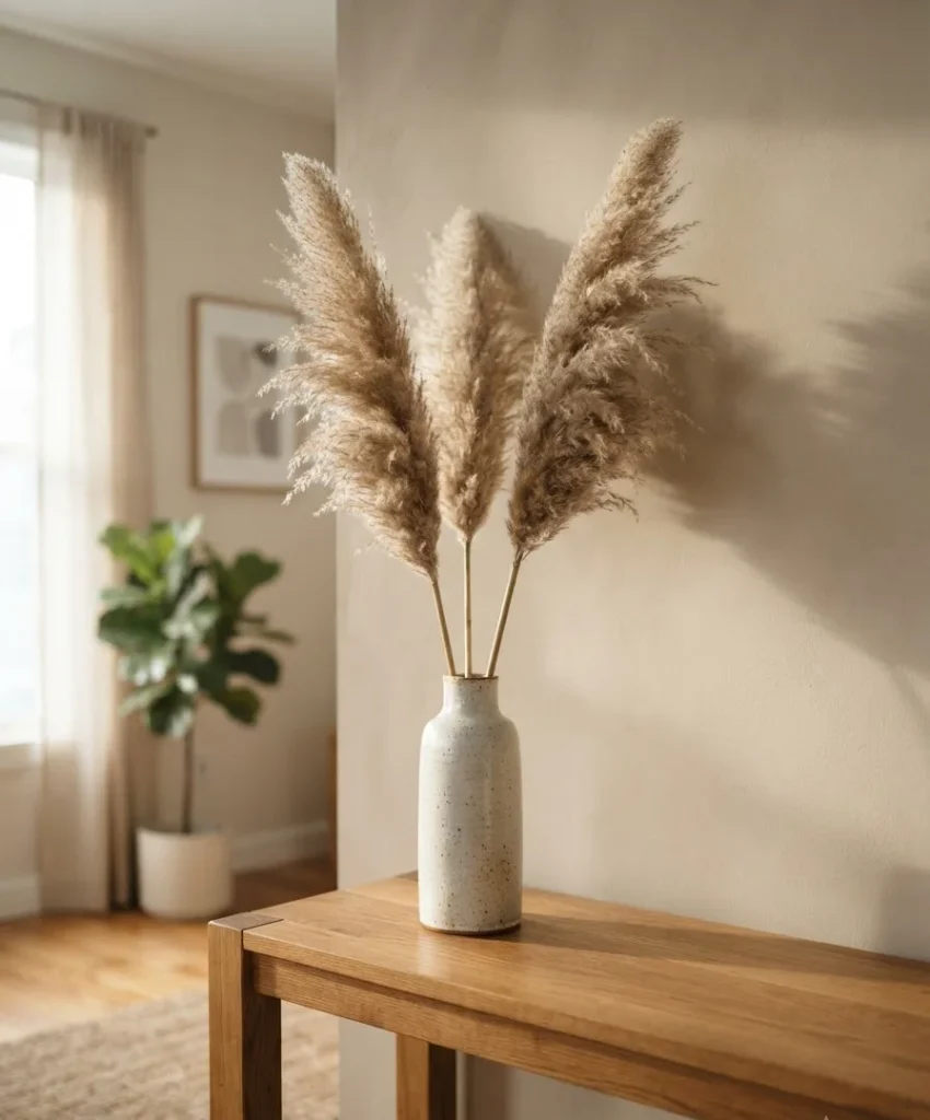 Dried pampas grass in a slim vase
