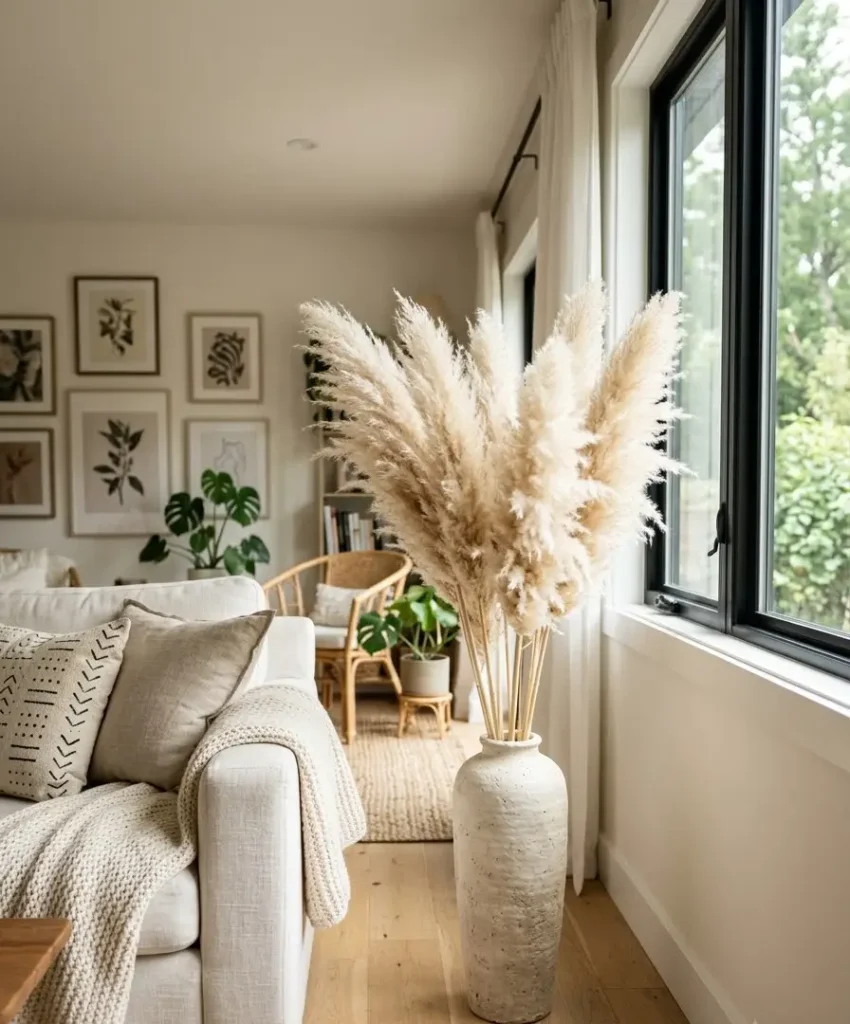 Dried pampas grass in a tall vase