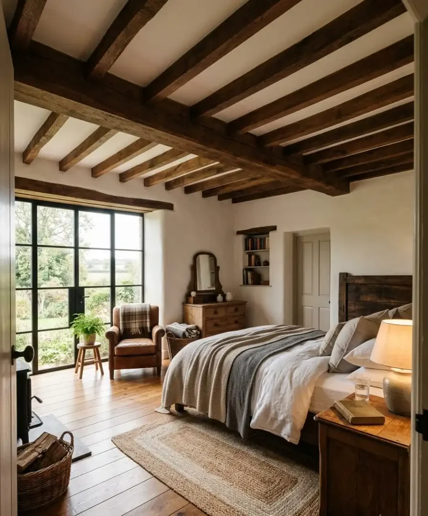 Exposed wood beams