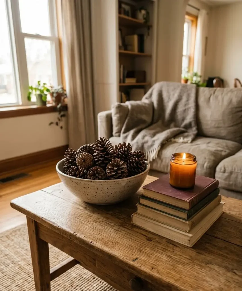 Fill a bowl with pinecones