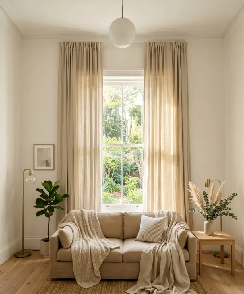 Floor-to-ceiling linen curtains